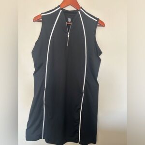 Tail Black Sleeveless Zip-Front Golf Dress with White Piping